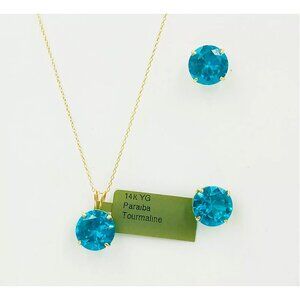 Genuine 9.36 Ct Paraiba Tourmaline Earrings & Pendant Set 14k Gold
